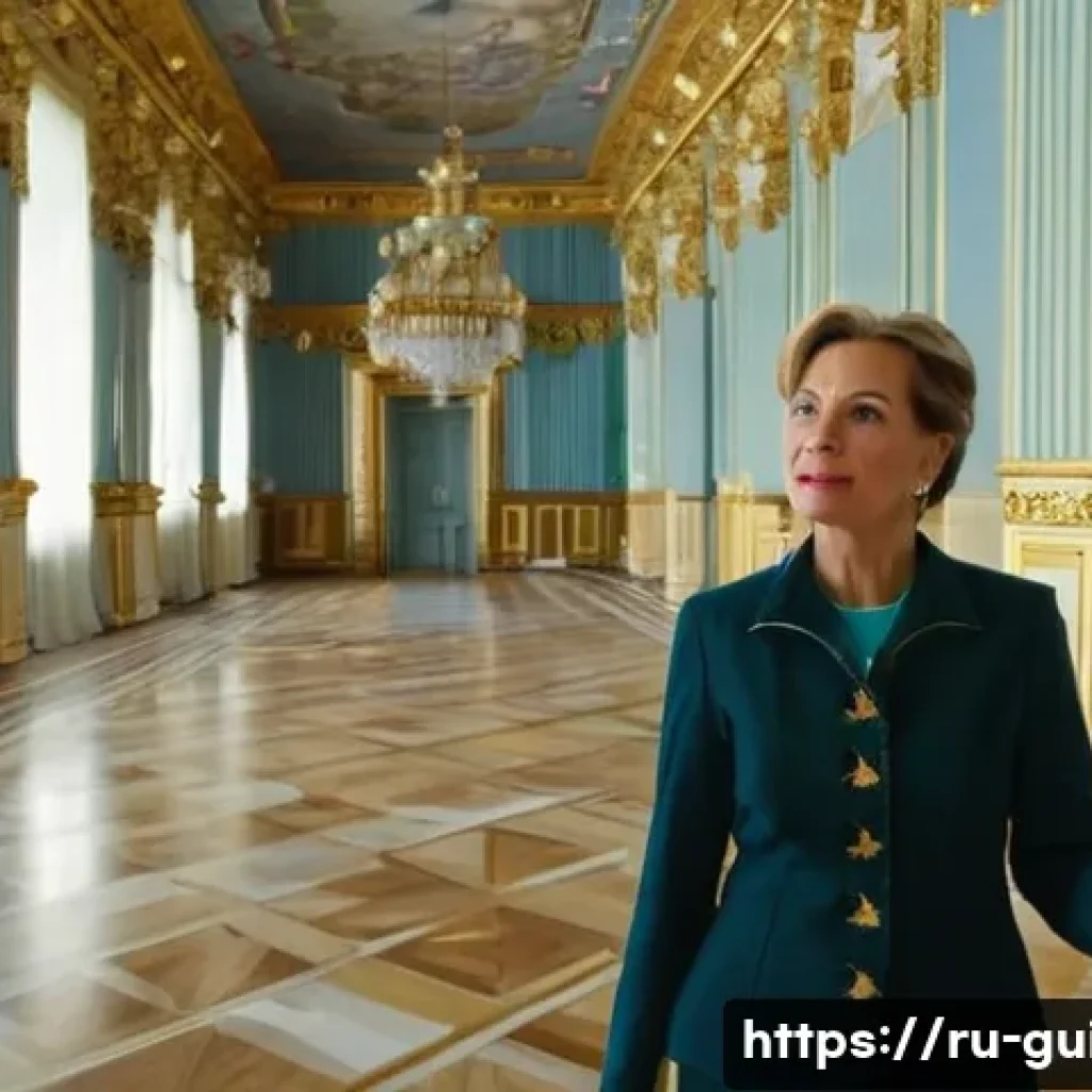 관광통역안내사 근무 환경과 생활 - A professional female tour guide, dressed in smart, contemporary business casual attire (blouse and ...