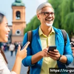 관광통역안내사 경력개발 방법 - A professional tour guide interacting warmly with a diverse group of international tourists in an ou...