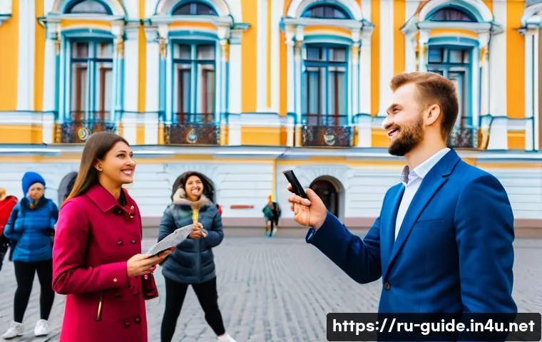 관광통역안내사 직업의 사회적 가치 - A professional tour guide and translator leading a diverse group of international tourists through t...