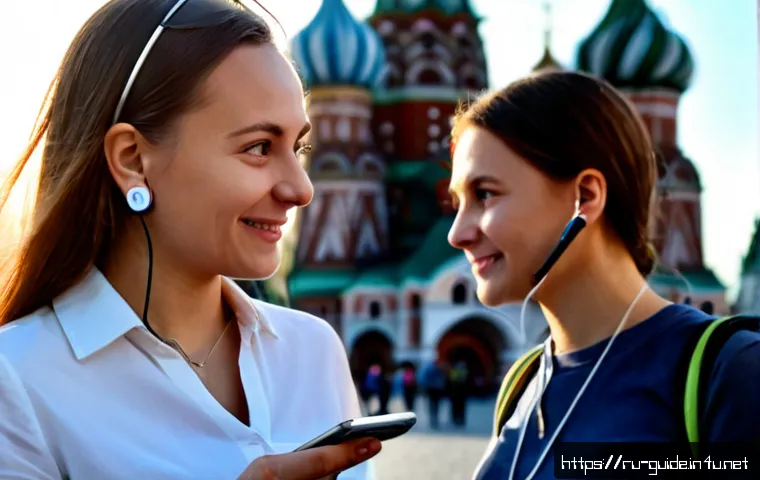 Home 17 관광통역안내사 실무 관련 유용한 앱 - Photorealistic travel interpreter guide in Moscow, confidently assisting a small international touri...