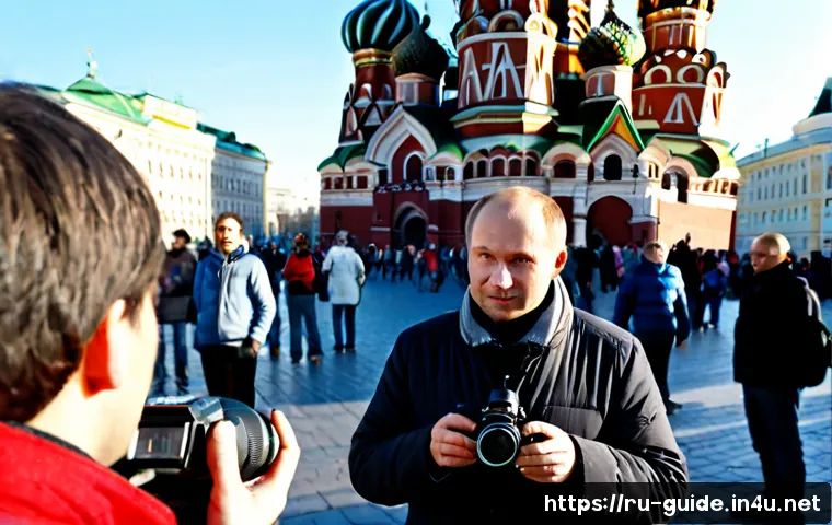 Home 17 관광통역안내사로서 미디어 홍보 전략 - Photorealistic Russian-speaking tourist interpreter-guide recording a travel promotion video beside ...